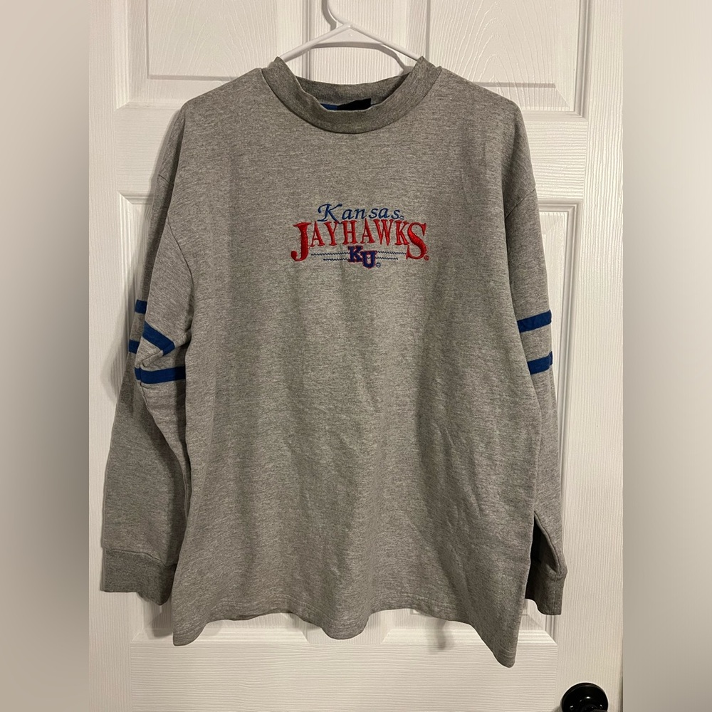 Tsi Vintage Mens Kansas University Jayhawks Gray And Blue Sweatshirt Size Large